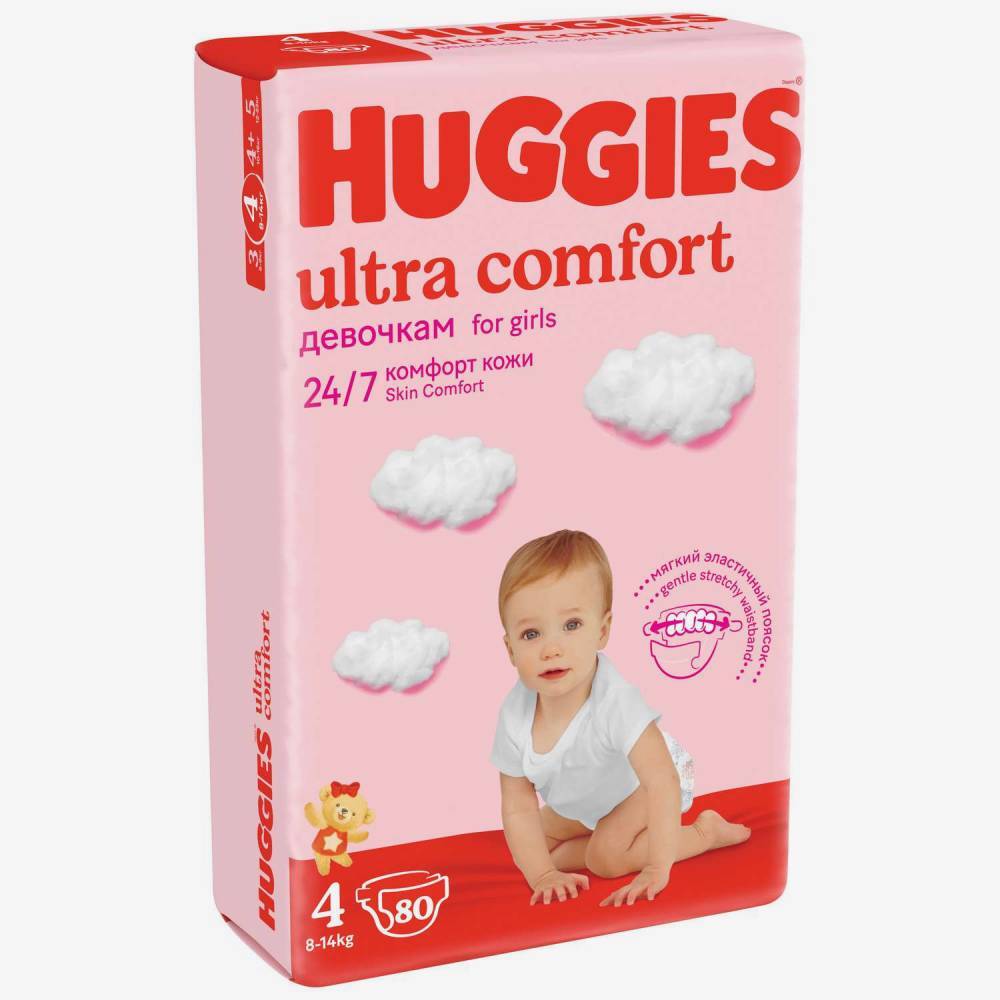 Huggies Ultra Comfort подгузники для девочек N4 80шт.