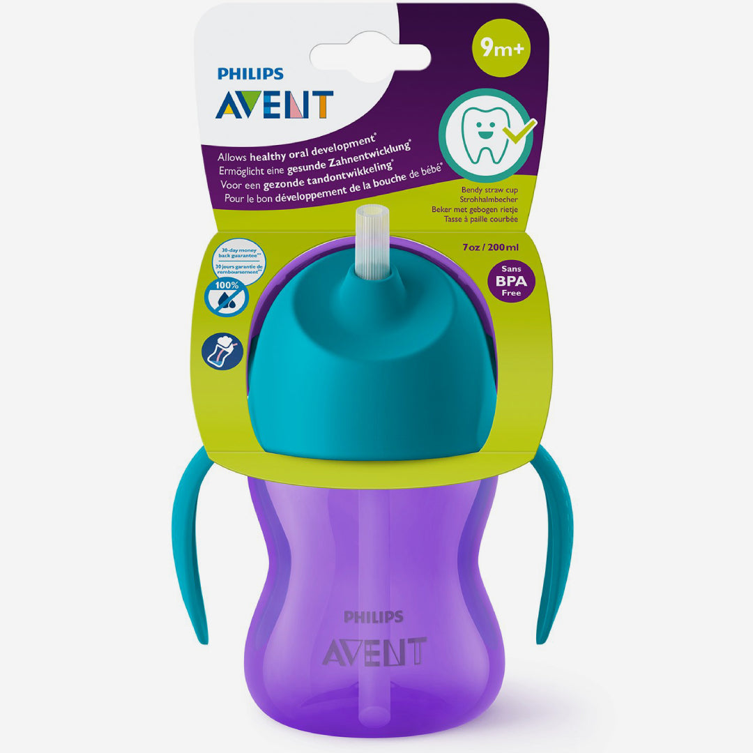 AVENT чашка с трубочкой синий-фиолетовый 9м+ 200мл