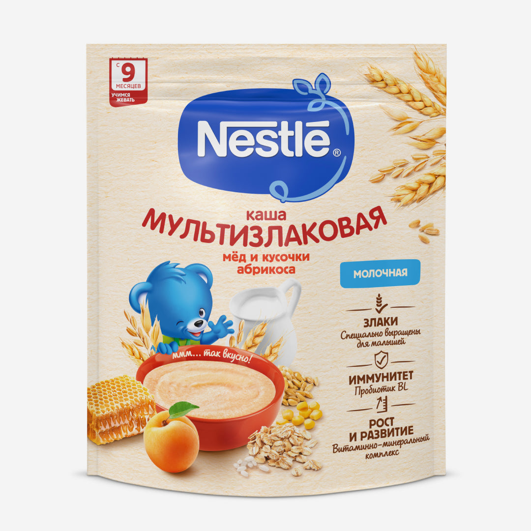 Nestle каша мол. мультизлак (мед, абрикос) 9м+ 200г