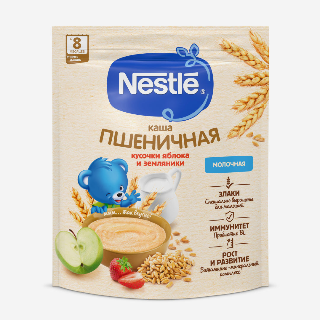 Nestle каша мол. пшеничная (яблоко, земляника) 8м+ 200г
