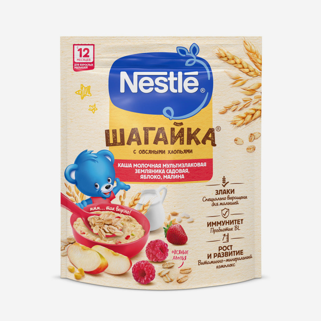 Nestle каша мол. овсяная шаг. (яблоко, земляника, малина) 12м+ 190г