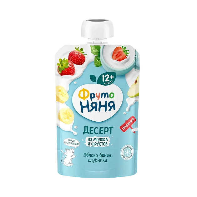Фруто Няня десерт из молока и фруктов (яблоко,банан,клубника) 12 мес. 90гр  -,